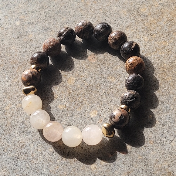 Rose Quartz & Fancy Jasper Stone Bohemian Bracelet - Picture 6 of 7